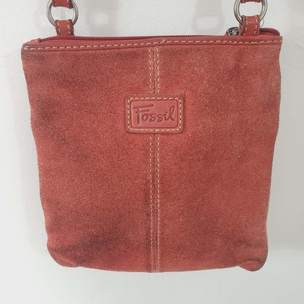 Fossil Mini Crossbody Bag Red Suede Women's Bag - Picture 4 of 9